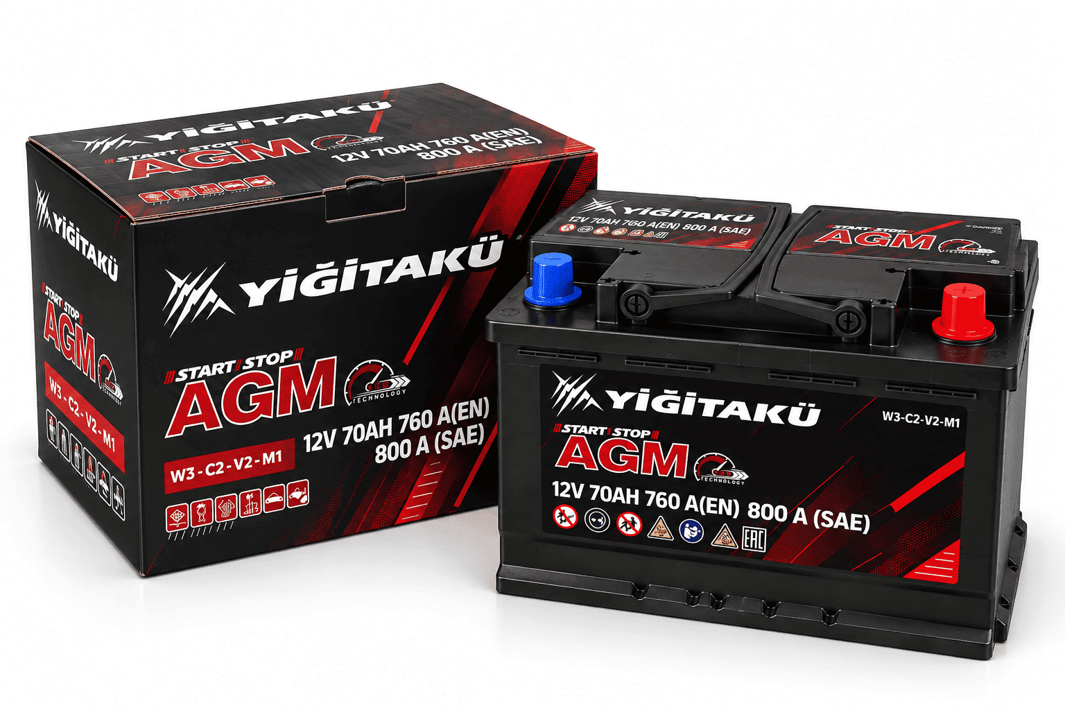 Yiğit 12V 70 Ah (Amper) 760 A (EN) Start Stop AGM Akü