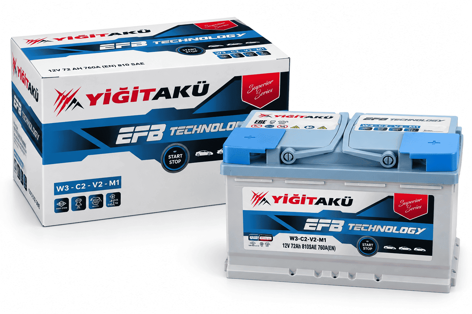 Yiğit 12V 72 Ah (Amper) 720 A (EN) Start Stop EFB Akü