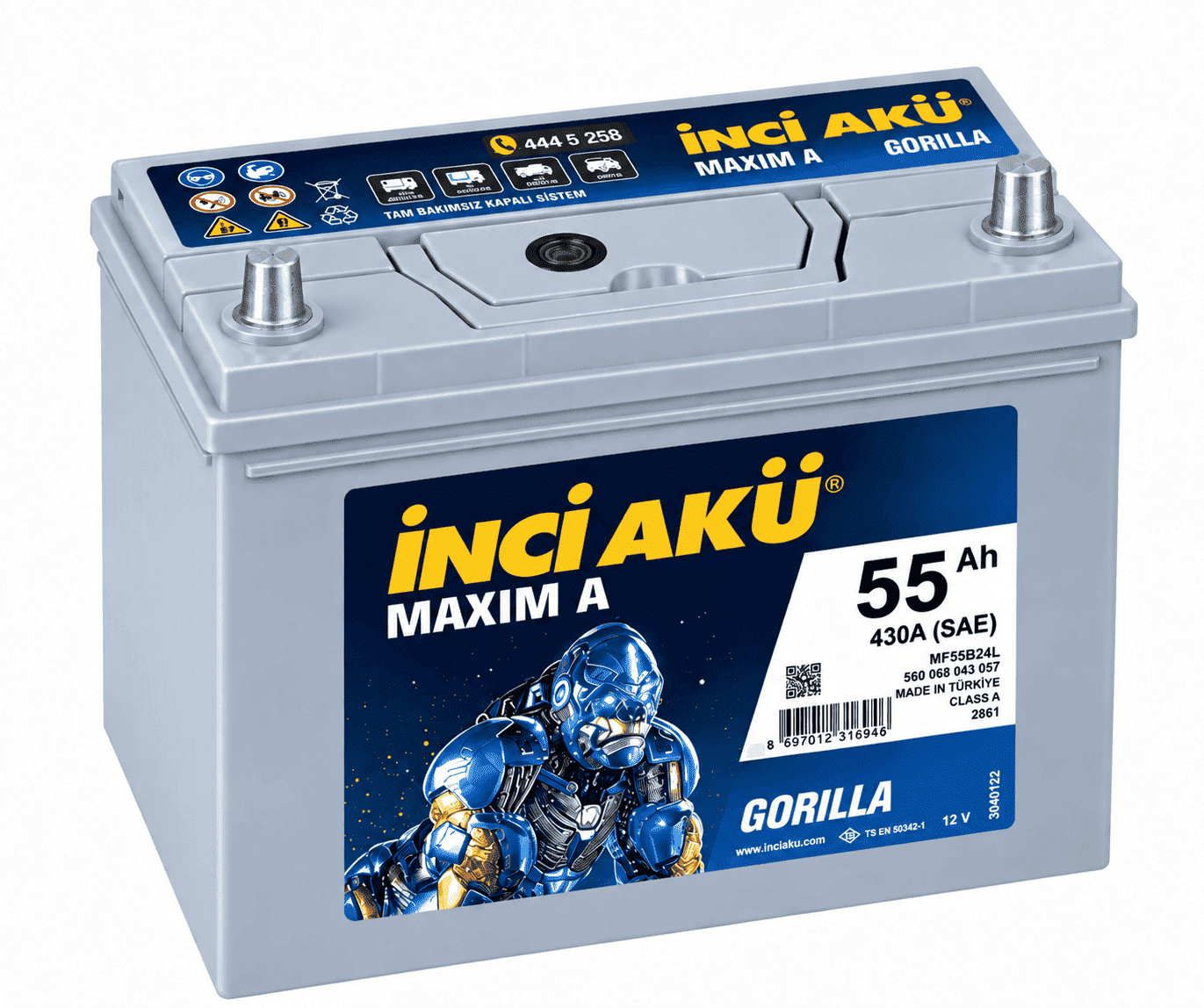 İnci 12V 55 Ah (Amper) 430 A (SAE) Dar Japon Akü