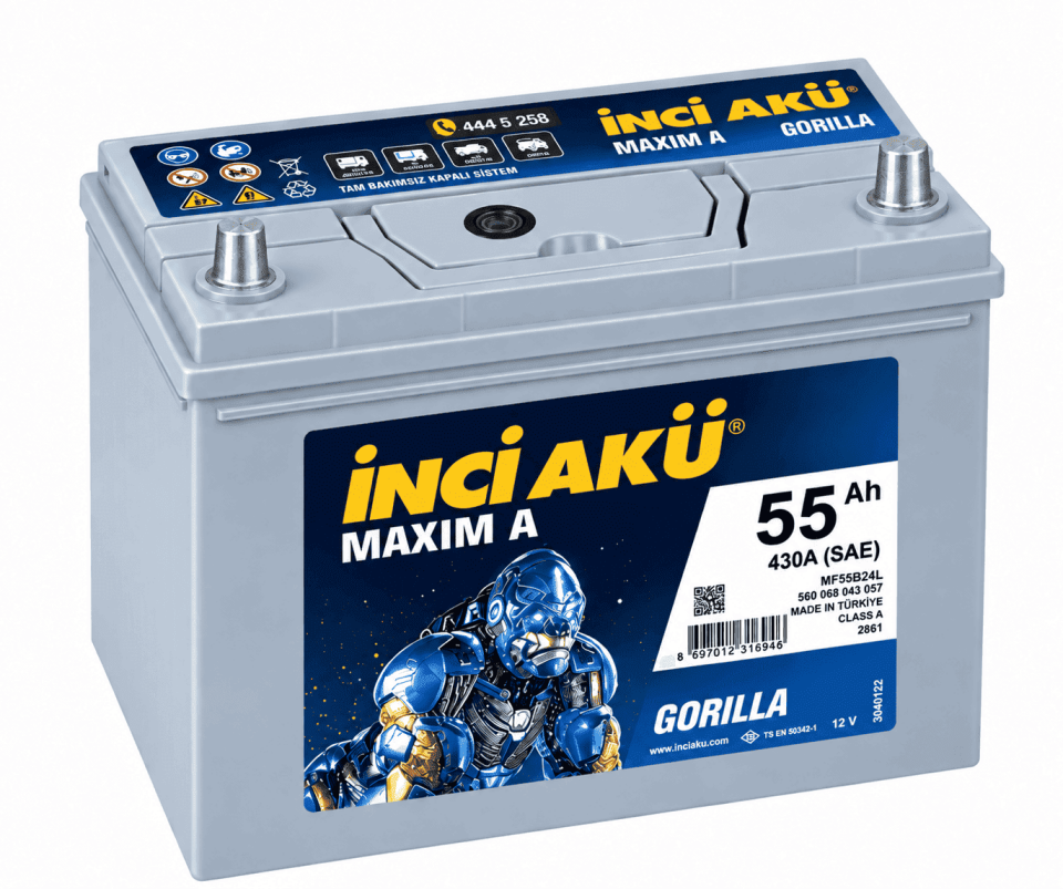 İnci 12V 55 Ah (Amper) 430 A (SAE) Dar Japon Akü