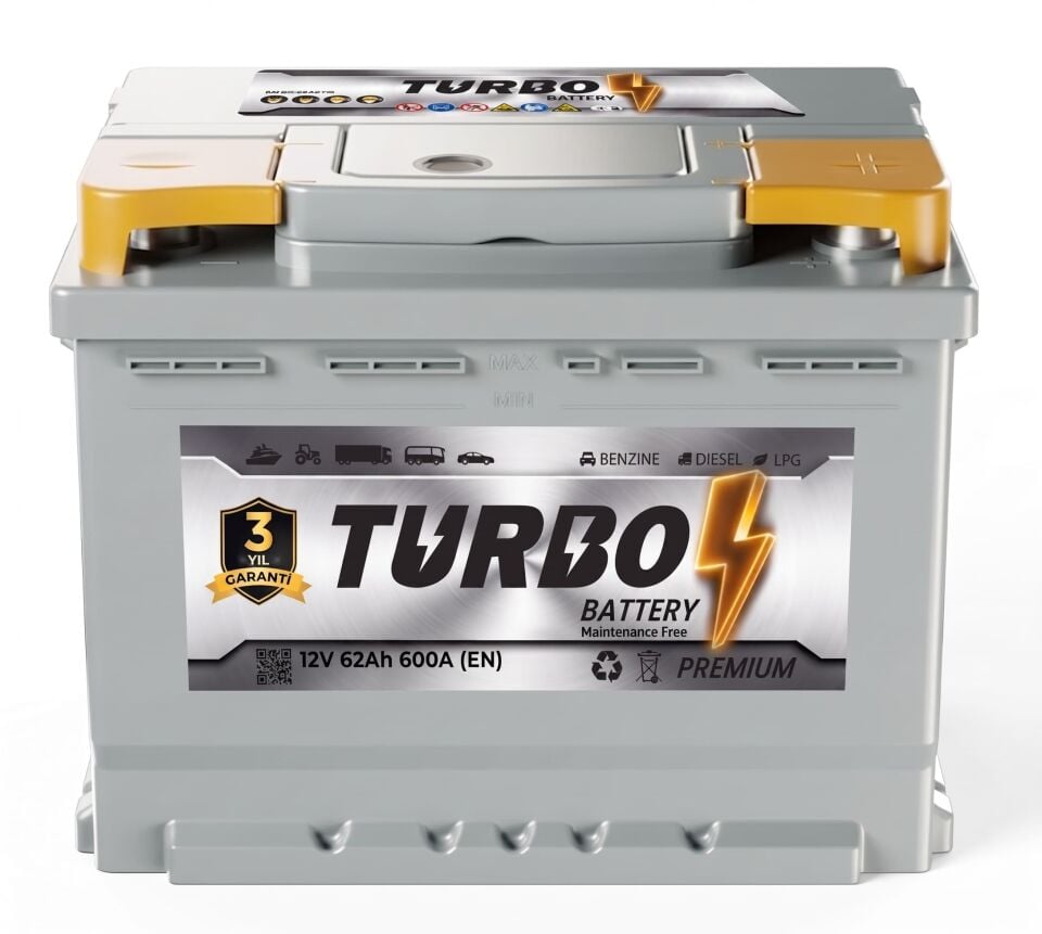 Turbo 12V 62 Ah (Amper) 600 A (EN) Akü (3 Yıl Garantili)