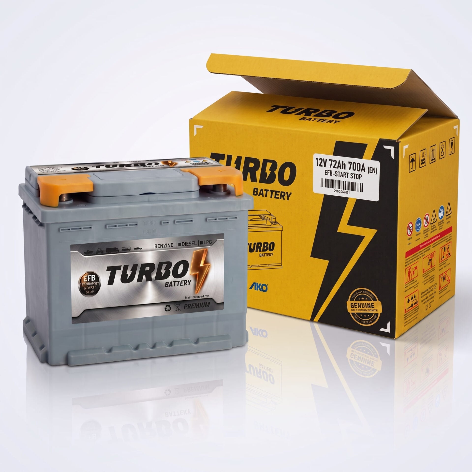 Turbo 12V 72 Ah (Amper) 700 A (EN) Start Stop EFB Akü